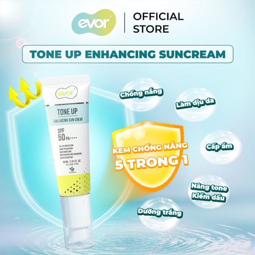 Kem chống nắng nâng tone makeup trẻ hoá dưỡng trắng - Tone Up Enhancing Sun Cream 30ml | EVOR